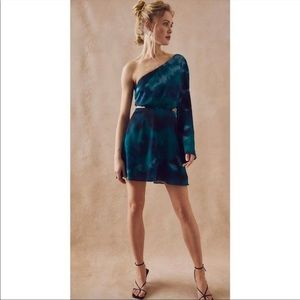 Free People Ariana One Shoulder Blue Tie Dye Mini Dress